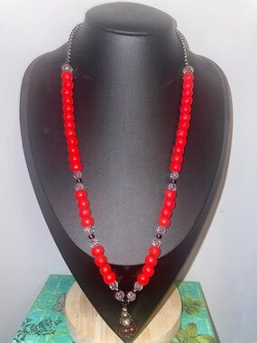 Beaded Red Statement Necklace